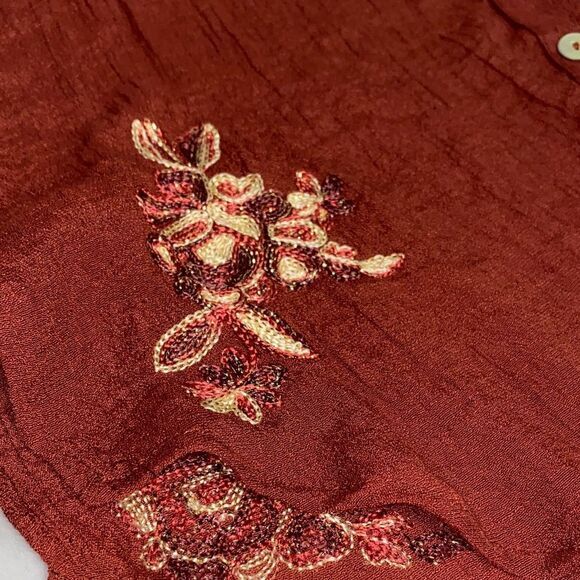 Fig & Flower Anthropologie Rust Embroidered Boho Blouse Size L - Picture 7 of 12